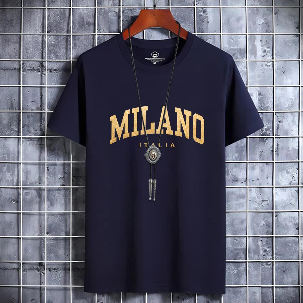 Casual Luxury Summer Men's T-shirt Italy Milano City Print 100% Cotton