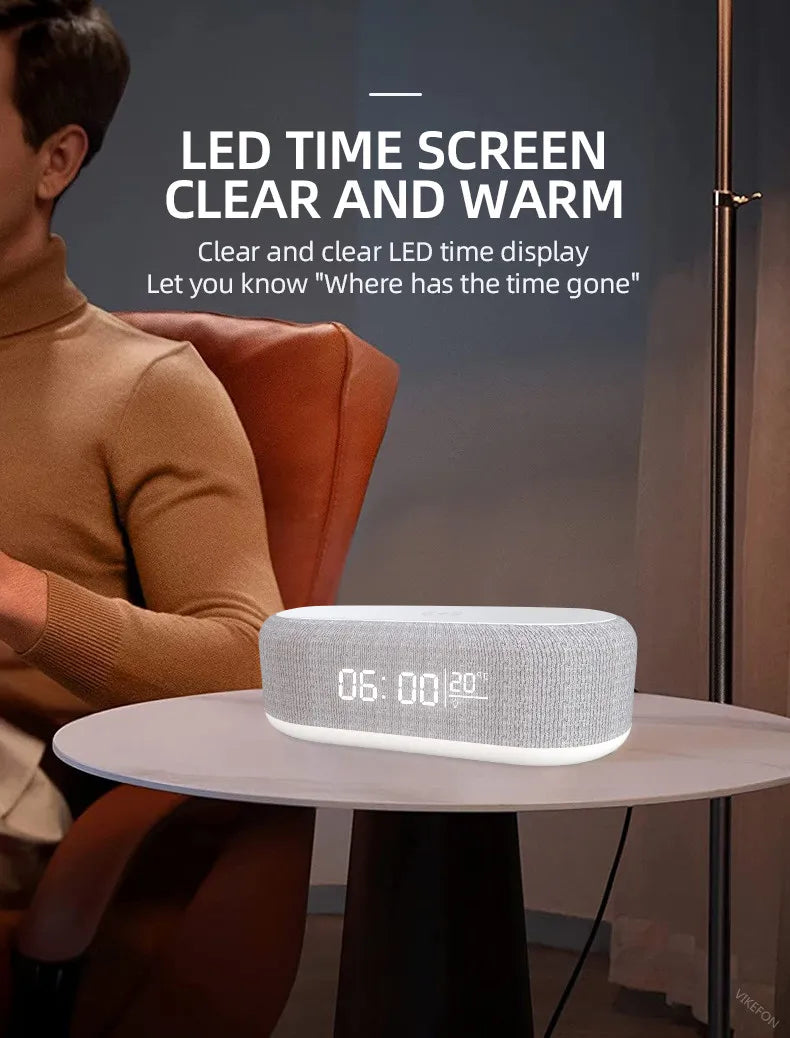 Wireless Charger Alarm Clock Time LED Light Thermometer