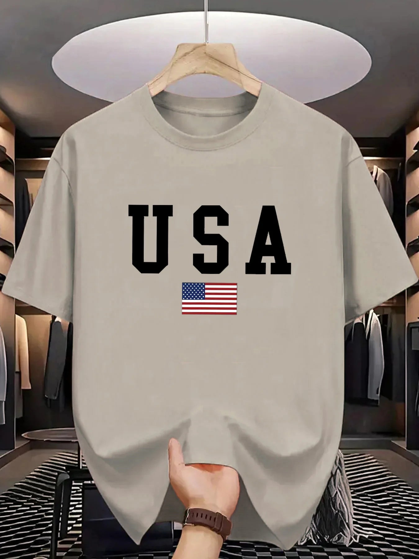 Men's summer 100% cotton USA American National Flag Graphic short sleeved T-shirt