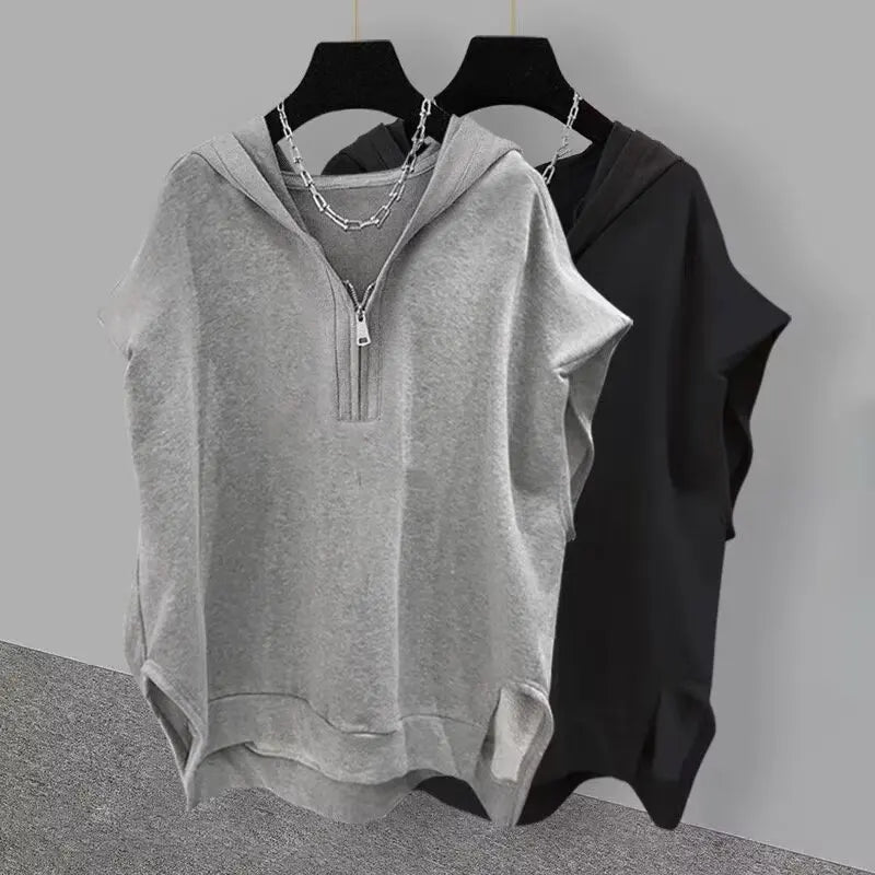 American Style Street Hooded Cotton Vest Sleeveless Spring Summer Casual Zip Up