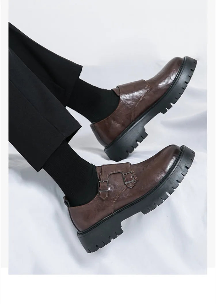 Leather Shoes Designer Casual Business Dress Oxfords Platform Loafers Slip-on Moccasins Thick Sole Wedding Shoes