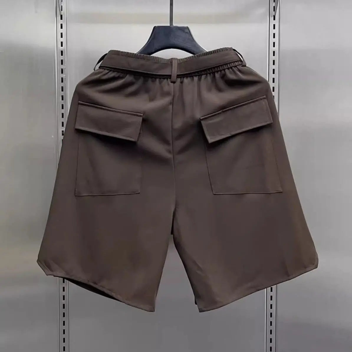 Men's Summer Pure Color Coffee Drawstring Casual Ice Silk Shorts