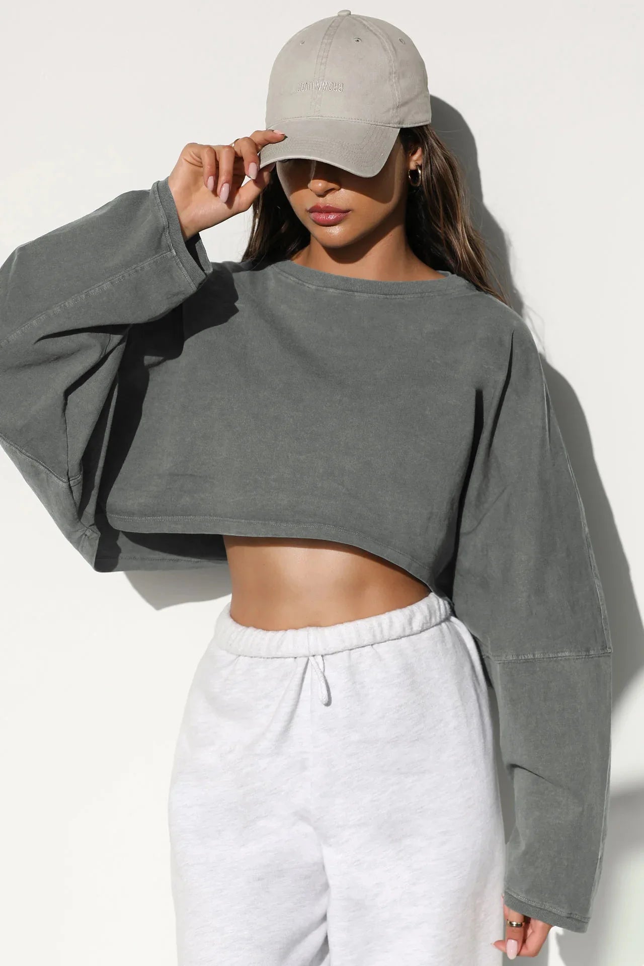 Women's Loose Long Sleeve Pullover Casual Workout Sexy Female Crop Sweatshirt