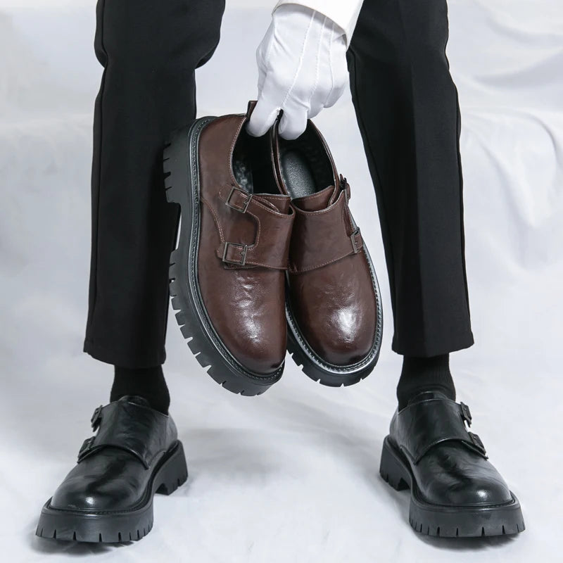Leather Shoes Designer Casual Business Dress Oxfords Platform Loafers Slip-on Moccasins Thick Sole Wedding Shoes