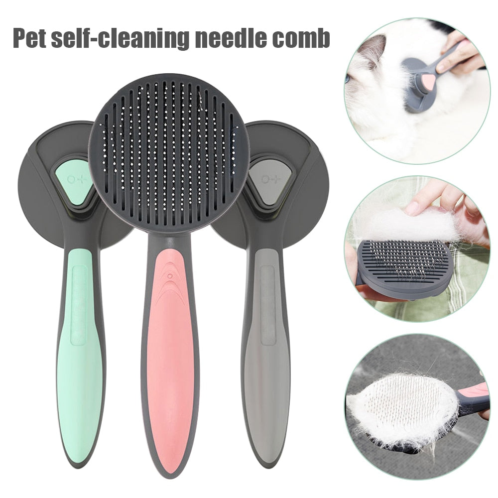 Self-Cleaning Pet Comb Hair Brush & Flashlight Nail Clipper Cat/Dog