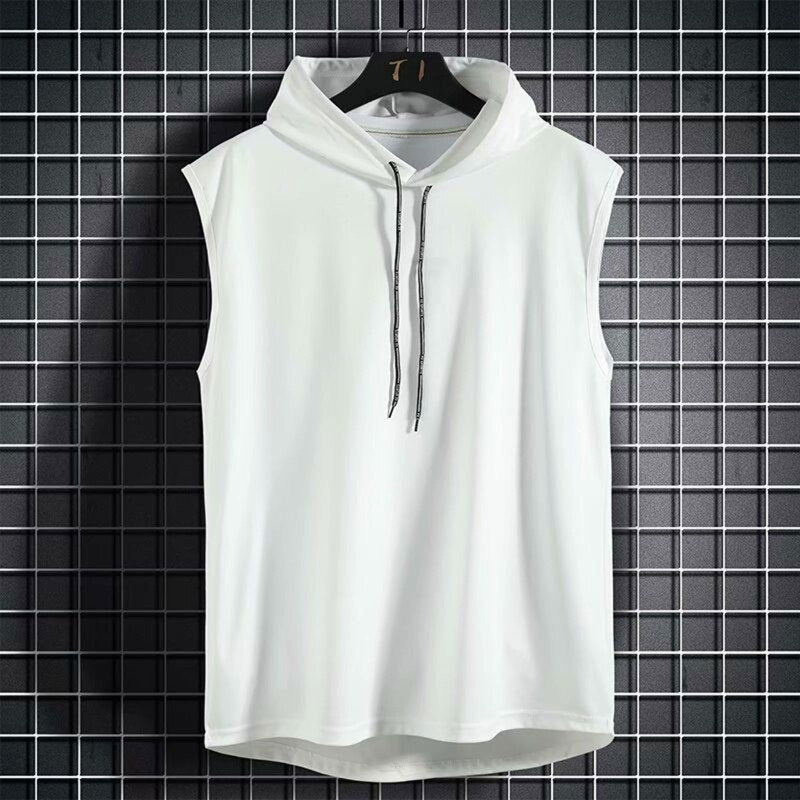 Men's Sleeveless Drawstring Hoodie | Hooded Tank Top