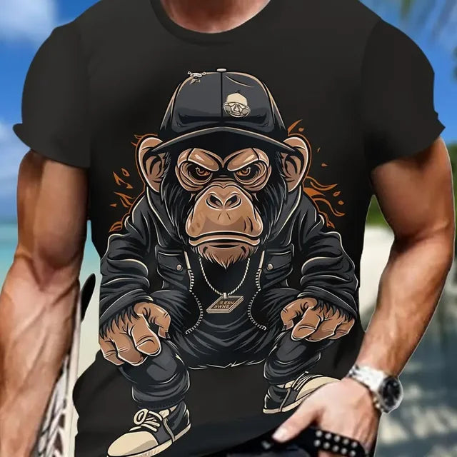 Short Sleeve T-shirt Loose Fit Monkey Graphic 3D Printed