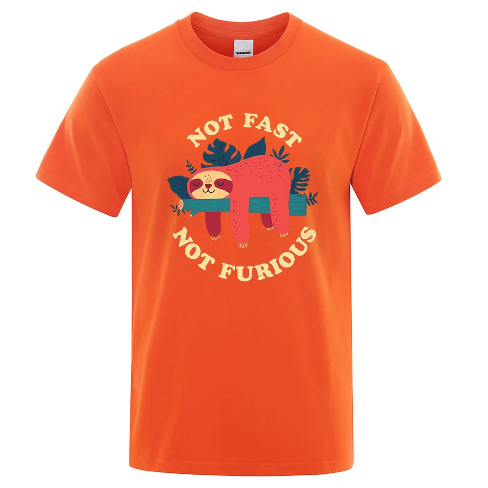 Not Fast Not Furious Sloth Cute Print Unisex Breathable Cotton Tops Street Fashion Casual Summer T Shirts