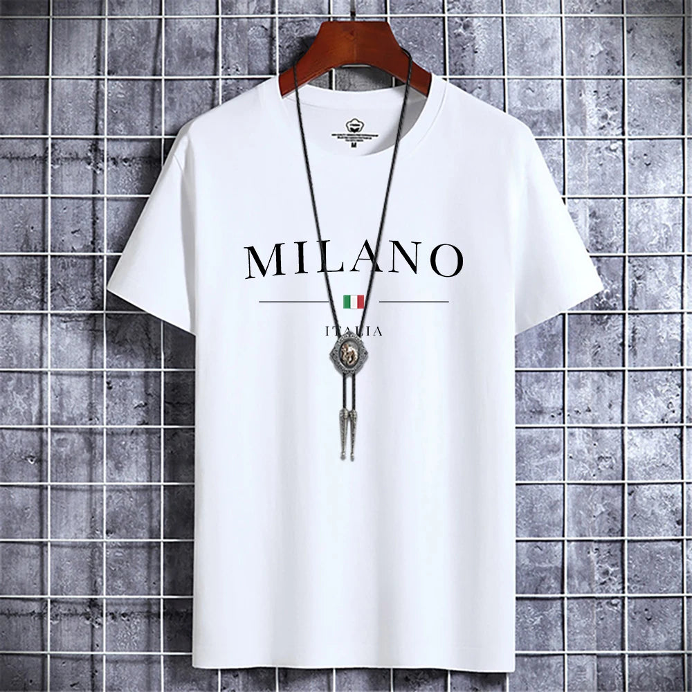 Casual Luxury Summer Men's T-shirt Italy Milano City Print 100% Cotton