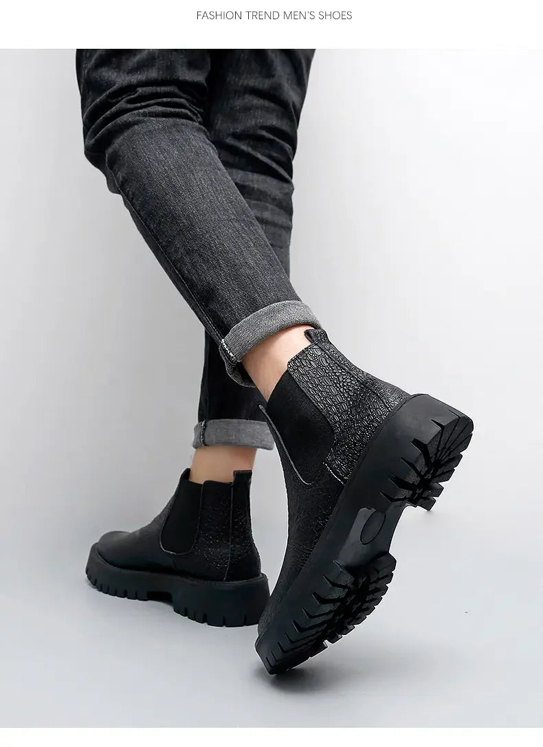 Chelsea boots, genuine leather, big toe thick sole, midsole, men's chimney boots, leather boots