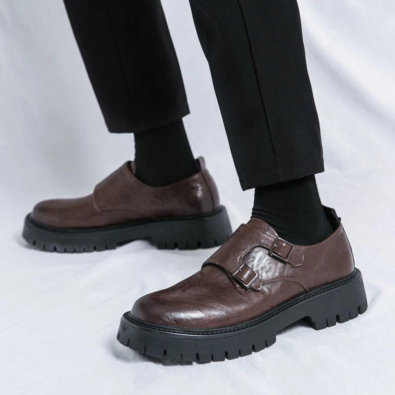 Leather Shoes Designer Casual Business Dress Oxfords Platform Loafers Slip-on Moccasins Thick Sole Wedding Shoes