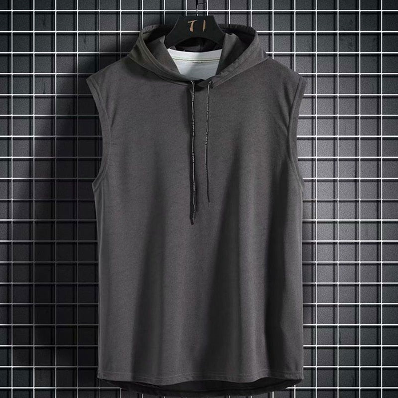 Men's Sleeveless Drawstring Hoodie | Hooded Tank Top