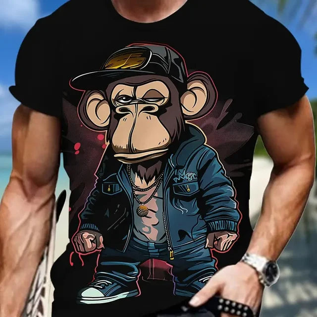 Short Sleeve T-shirt Loose Fit Monkey Graphic 3D Printed