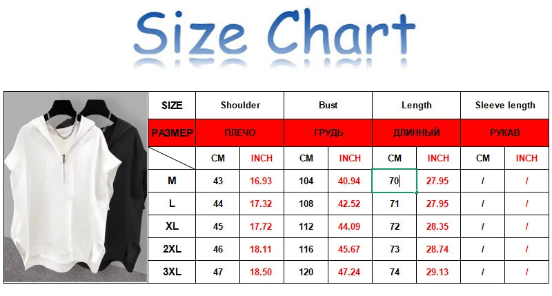 American Style Street Hooded Cotton Vest Sleeveless Spring Summer Casual Zip Up