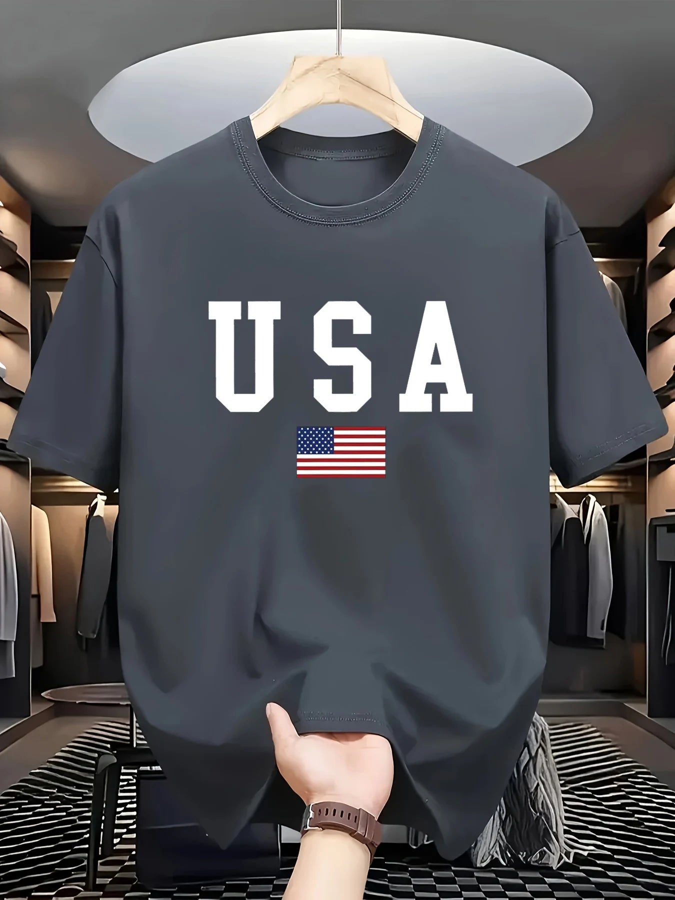 Men's summer 100% cotton USA American National Flag Graphic short sleeved T-shirt