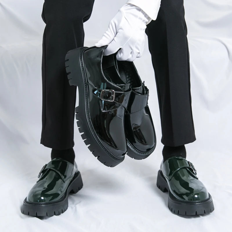 Patent Leather Mens Dress Shoes Luxury Brand Handmade Business Office Fashion Wedding Oxfords  Platform Shoes