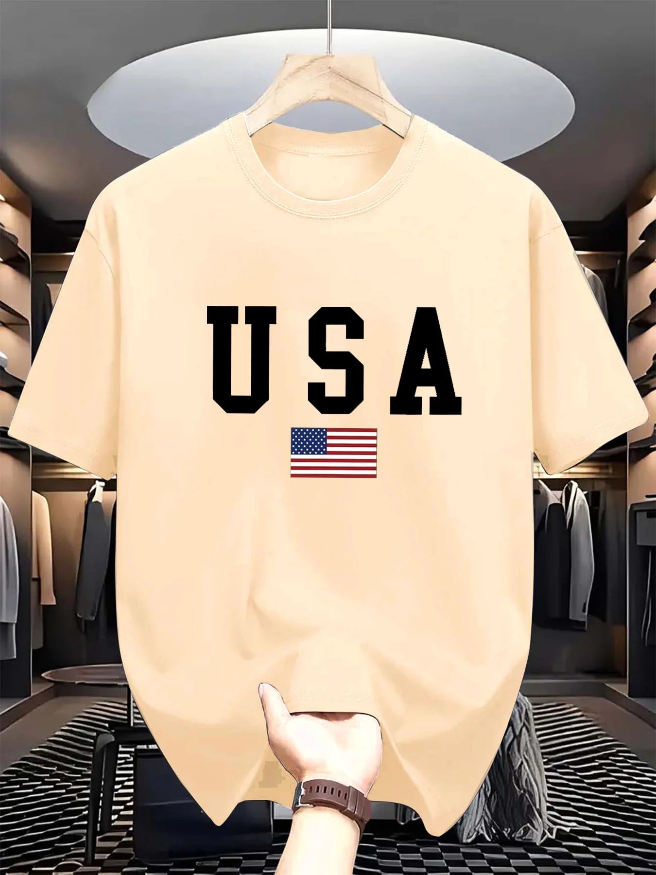 Men's summer 100% cotton USA American National Flag Graphic short sleeved T-shirt