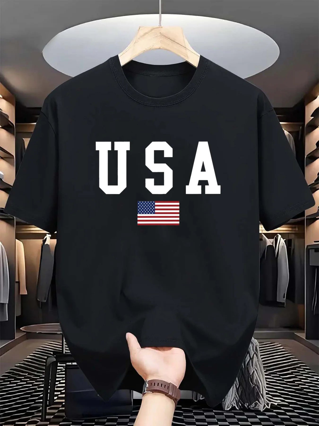 Men's summer 100% cotton USA American National Flag Graphic short sleeved T-shirt