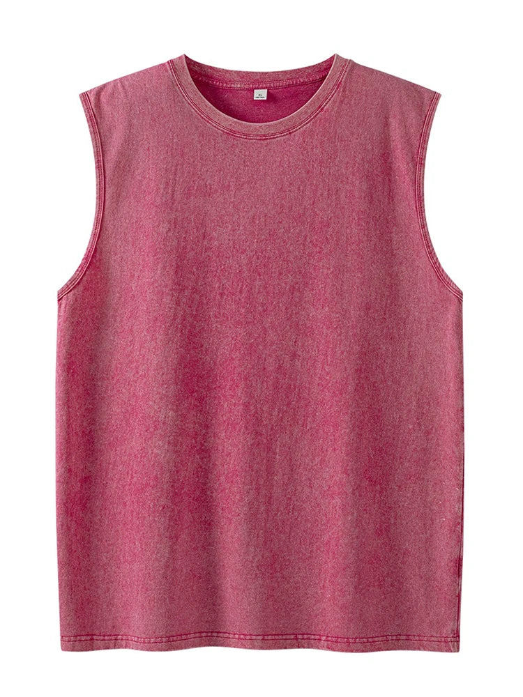 Summer Men's Washed Cotton Tank Tops Muscle Gym Sleeveless Workout T-Shirts