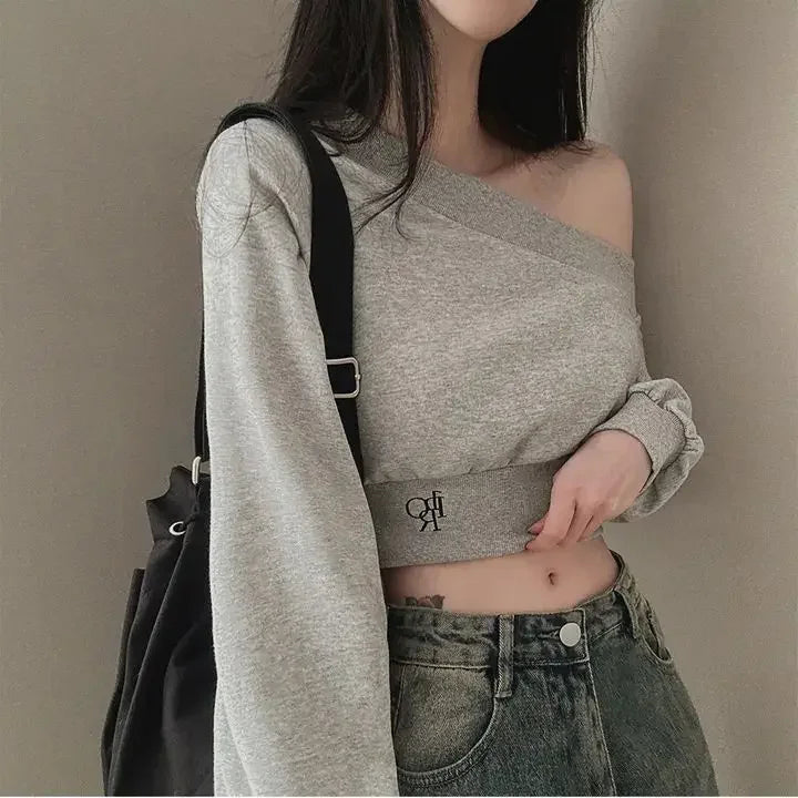 Women's Fashion Design Shoulder-baring Side Collar Slimming Top