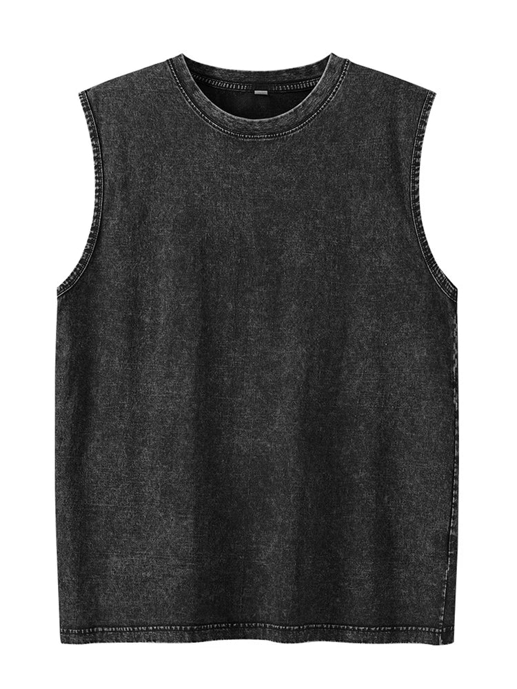 Summer Men's Washed Cotton Tank Tops Muscle Gym Sleeveless Workout T-Shirts