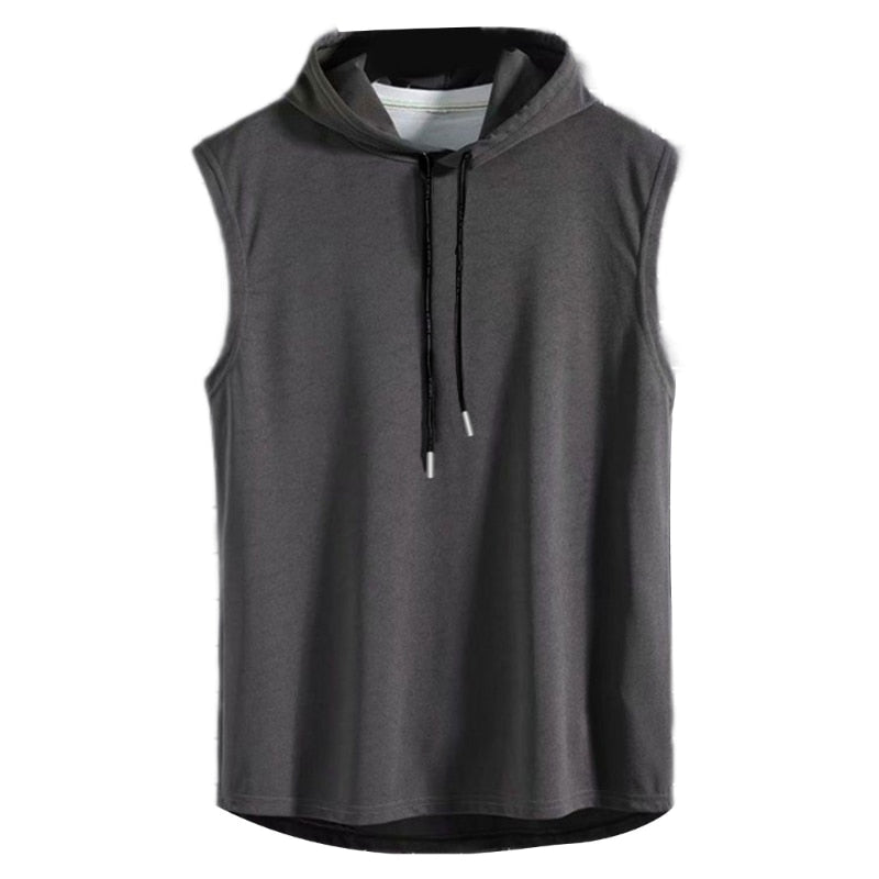 Men's Sleeveless Drawstring Hoodie | Hooded Tank Top