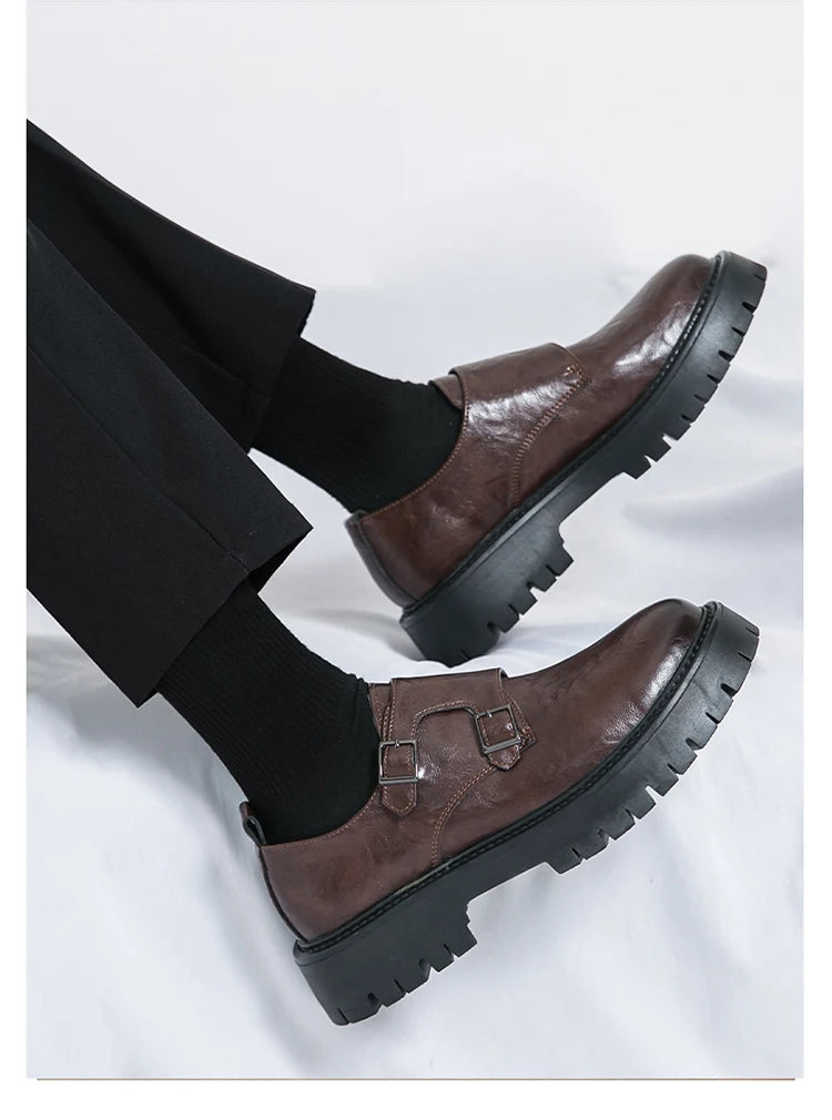 Leather Shoes Designer Casual Business Dress Oxfords Platform Loafers Slip-on Moccasins Thick Sole Wedding Shoes