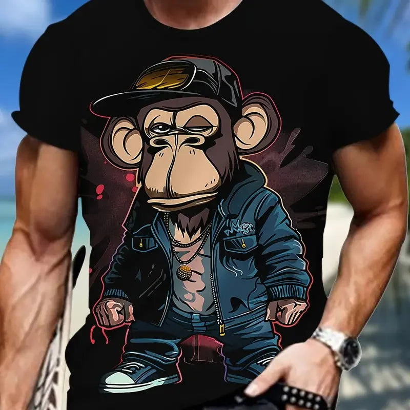 Short Sleeve T-shirt Loose Fit Monkey Graphic 3D Printed