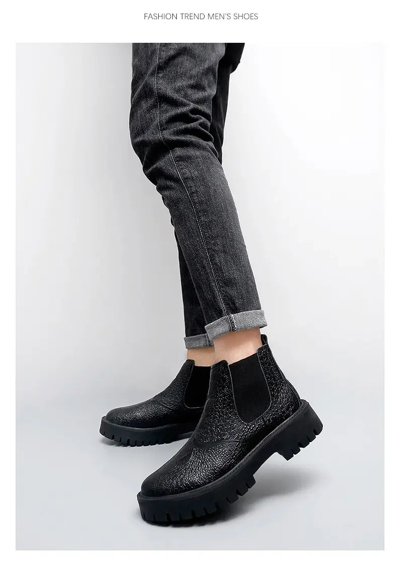 Chelsea boots, genuine leather, big toe thick sole, midsole, men's chimney boots, leather boots