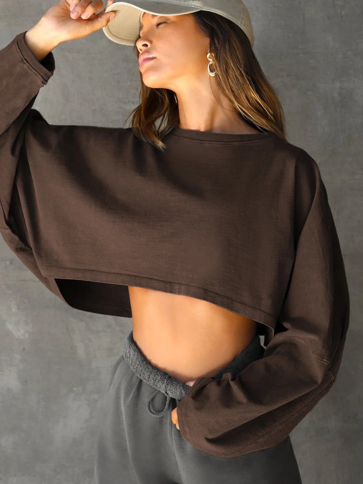 Women's Loose Long Sleeve Pullover Casual Workout Sexy Female Crop Sweatshirt