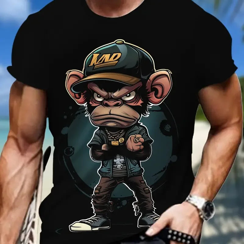 Loose Fit Monkey Graphic Pullover Men T-shirts 3D Printed