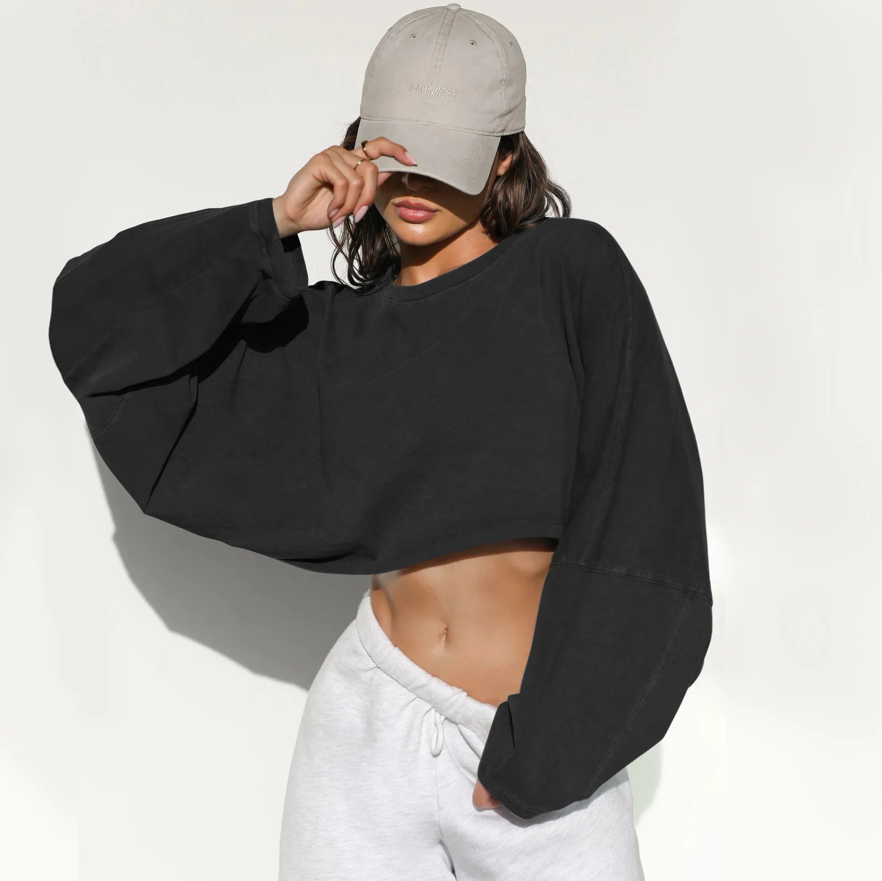 Women's Loose Long Sleeve Pullover Casual Workout Sexy Female Crop Sweatshirt