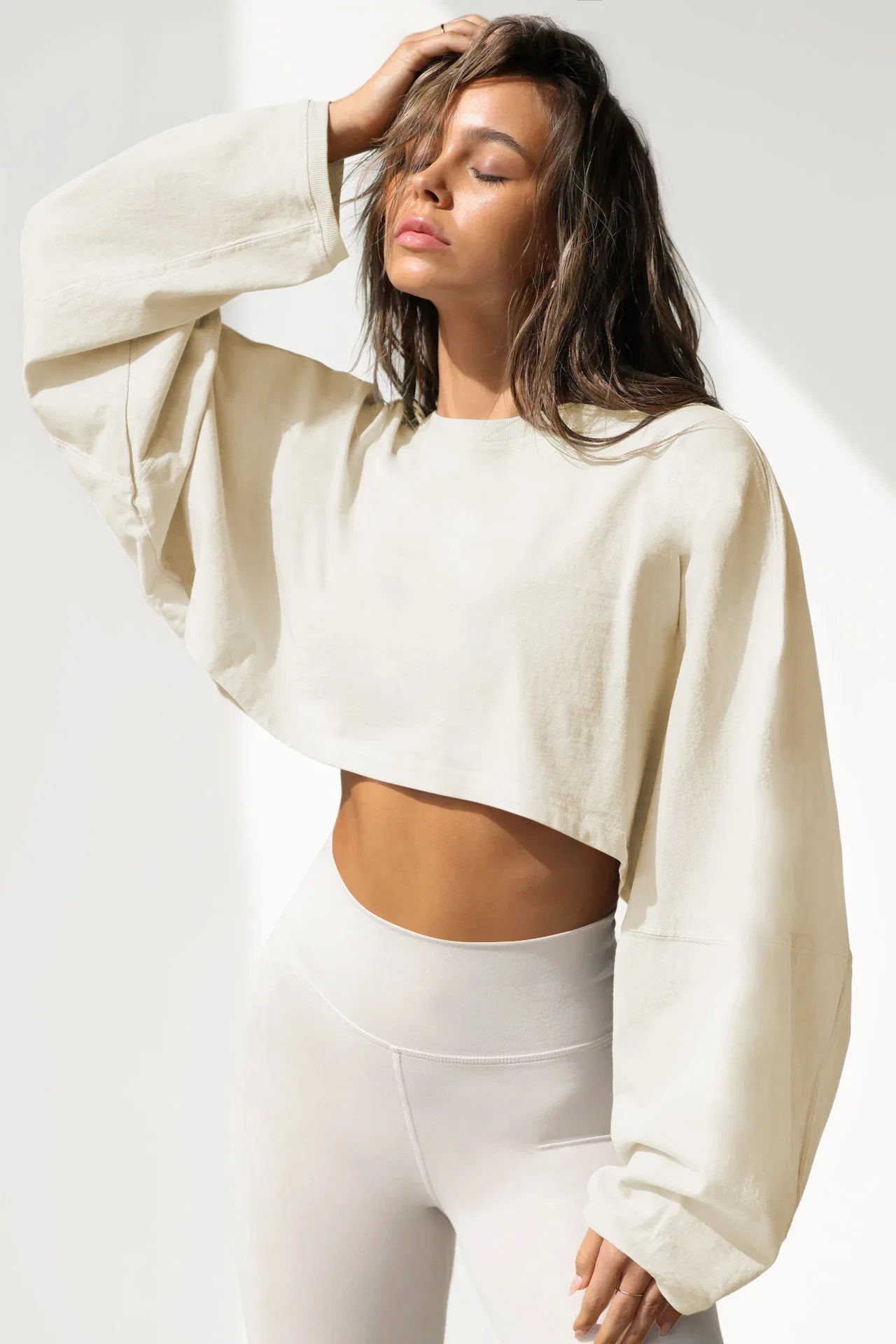 Women's Loose Long Sleeve Pullover Casual Workout Sexy Female Crop Sweatshirt