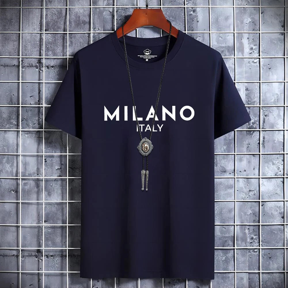 Casual Luxury Summer Men's T-shirt Italy Milano City Print 100% Cotton