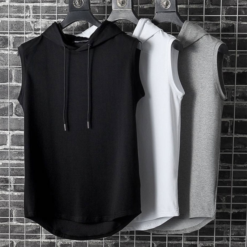 Men's Sleeveless Drawstring Hoodie | Hooded Tank Top